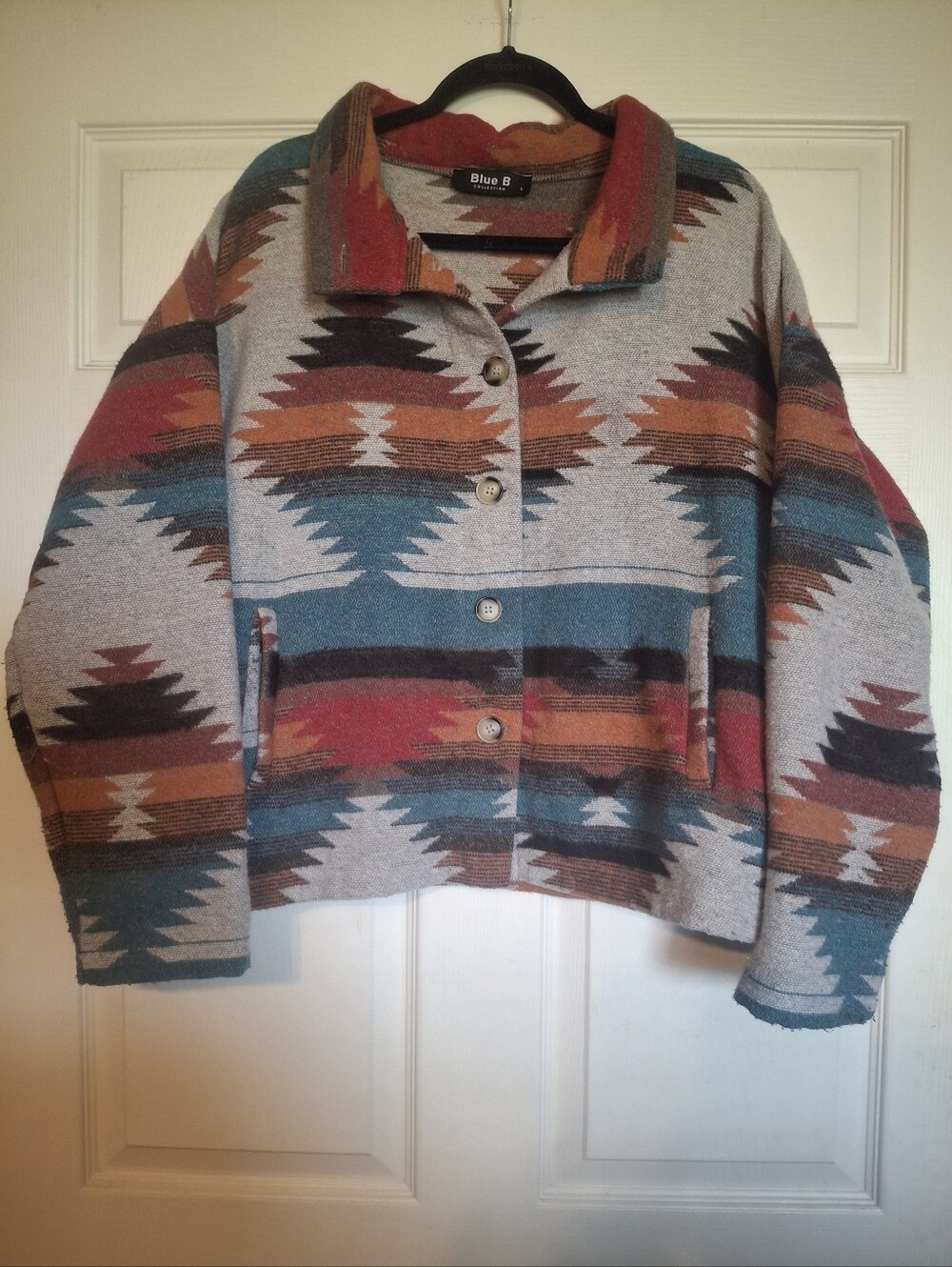 Blue B Aztec Pattern Button-Front Jacket